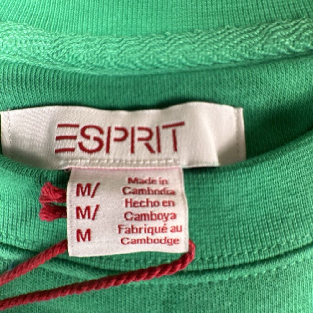 Esprit Women's Logo Fleece Crewneck Sweatshirt Green Viral 80's Costco MED NEW - Picture 6 of 6
